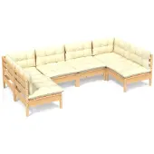vidaXL 6-delige Loungeset met crèmekleurige kussens massief grenenhout