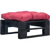 vidaXL Tuinpoef met rood kussen pallet hout zwart