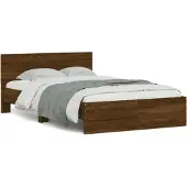 vidaXL Bedframe met hoofdeinde bruin eikenkleur 135x190 cm