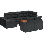 vidaXL 11-delige Loungeset met kussens poly rattan zwart