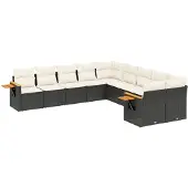 vidaXL 10-delige Loungeset met kussens poly rattan zwart