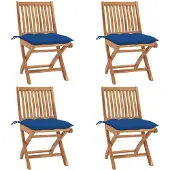 vidaXL Klapstoelen met kussens, 4-delig, massief teak hout