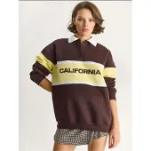 Bianco Oversized Geprinte Polo Kragen Sweatshirt