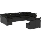 vidaXL 12-delige Loungeset met kussens poly rattan zwart