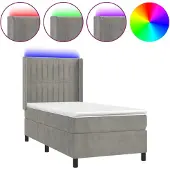 vidaXL Boxspring met matras en LED fluweel lichtgrijs 100x200 cm