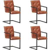 vidaXL Eetkamerstoelen 4 st echt leer bruin