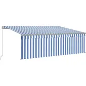 vidaXL Luifel handmatig uittrekbaar rolgordijn LED 4,5x3 m blauw wit