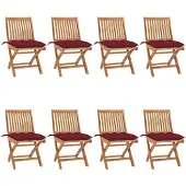 vidaXL Klapstoelen met kussens, 8-delig, massief teak hout