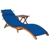 vidaXL Zonnebed met tafel en kussen, massief acaciahout
