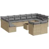 vidaXL 13-delige Loungeset met kussens poly rattan beige