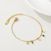 Yehwang Armband goud met groene steentjes | Stainless steel | waterproof | kadotip