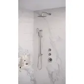 Brauer Chrome Edition thermostatische inbouw regendouche SET 18 met 30 cm douchekop en plafondarm en staaf handdouche en doucheslang en geïntegreerde glijstang chroom