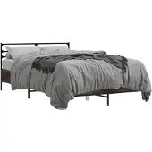 vidaXL Bedframe bewerkt hout metaal bruin eikenkleur 135x190 cm