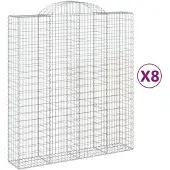 vidaXL Gabionen met boogvorm, 8 stuks, 200x50x220/240 cm, verzinkt staal