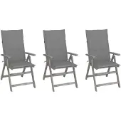 vidaXL Verstelbare tuinstoelen, 3 stuks, met kussens, van massief acaciahout