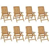 vidaXL Verstelbare klapstoelen, 8 stuks, massief teakhout