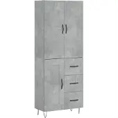 vidaXL Hoge kast, betonkleur, 69,5 x 34 x 180 cm, houtvezelplaat