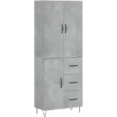 vidaXL Hoge kast, betonkleur, 69,5 x 34 x 180 cm, houtvezelplaat