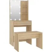 vidaXL Make-up tafelset met LED-verlichting, Sonoma eikenhoutfineer