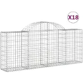 vidaXL Gabionen met boogvorm, 18 stuks, 200x30x80/100 cm, verzinkt staal