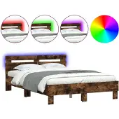 vidaXL Bedframe met hoofdeinde en LED gerookt eikenkleurig 120x190 cm