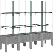 vidaXL Plantenbak met latwerk 160x40x142,5 cm polypropeen lichtgrijs