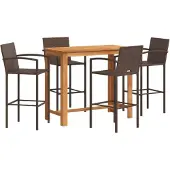 vidaXL 5-delige Tuinbarset massief acaciahout en poly rattan bruin