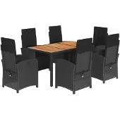 vidaXL 7-delige tuinset met kussens, zwart, van polyrotan