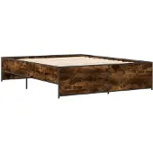 vidaXL Bedframe bewerkt hout metaal gerookt eikenkleurig 150x200 cm