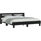 vidaXL Bedframe met hoofdeinde bewerkt hout zwart 200x200 cm