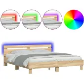 vidaXL Bedframe met hoofdeinde en LED sonoma eikenkleurig 180x200 cm
