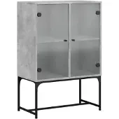 vidaXL Bijzetkast met glazen deuren 69x37x100 cm betongrijs