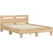 vidaXL Bedframe met hoofdeinde bewerkt hout sonoma eiken 135x190 cm