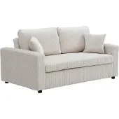 Vente-unique Driezitsslaapbank van beige ribfluweel INIZOR