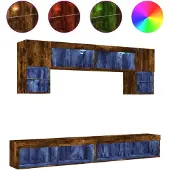 vidaXL 6-delige tv-wandmeubelset met LED bewerkt hout gerookt eiken