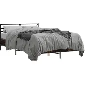 vidaXL Bedframe bewerkt hout metaal gerookt eikenkleurig 135x190 cm
