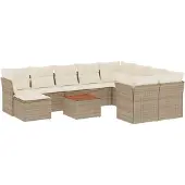 vidaXL 11-delige tuinmeubelset met sofa en kussens, beige, van polyrotan