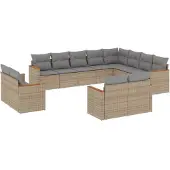 vidaXL 12-delige Loungeset met kussens poly rattan gemengd beige