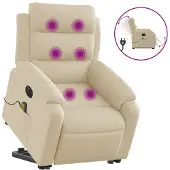 vidaXL Sta-op-massagestoel elektrisch verstelbaar stof crèmekleurig