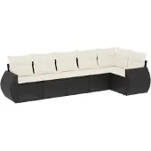 vidaXL 6-delige tuinmeubelset met kussens, zwart, polyrotan