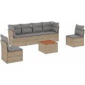 vidaXL 7-delige tuinmeubelset met kussens, beige, van polyrotan