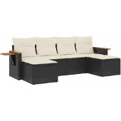 vidaXL 6-delige tuinmeubelset met kussens, zwart, polyrotan