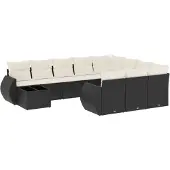 vidaXL 11-delige Loungeset met kussens poly rattan zwart