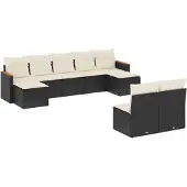 vidaXL 9-delige tuinmeubelset met kussens, zwart, polyrotan