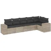 vidaXL 6-delige tuinmeubelset met kussens, lichtgrijs, polyrotan
