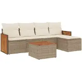 vidaXL 6-delige tuinmeubelset met kussens, beige, polyrotan
