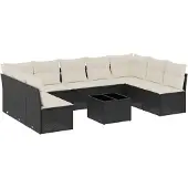 vidaXL 10-delige loungeset voor de tuin met kussens, zwart, polyrotan