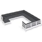 vidaXL 12-delige loungeset voor de tuin met kussens, wit, van grenenhout