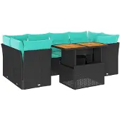 vidaXL 7-delige tuinmeubelset met kussens, zwart, polyrotan