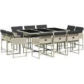 vidaXL 11-delige tuinset met kussens, lichtgrijs, polyrotan